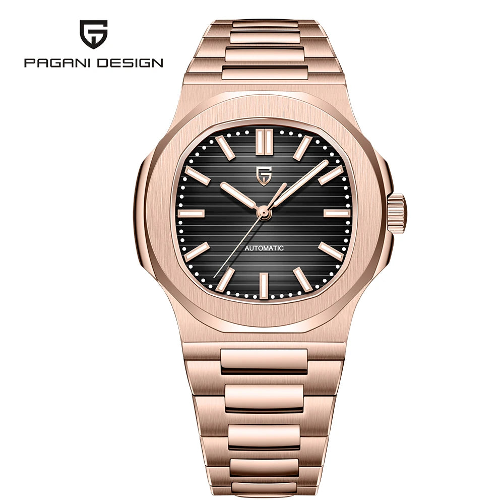 New man DESIGN Automatic luxury Pugani Mechanical Watch With glasses anti-Reflective Sapphire Light needles, man sport Watch, Local Delivery