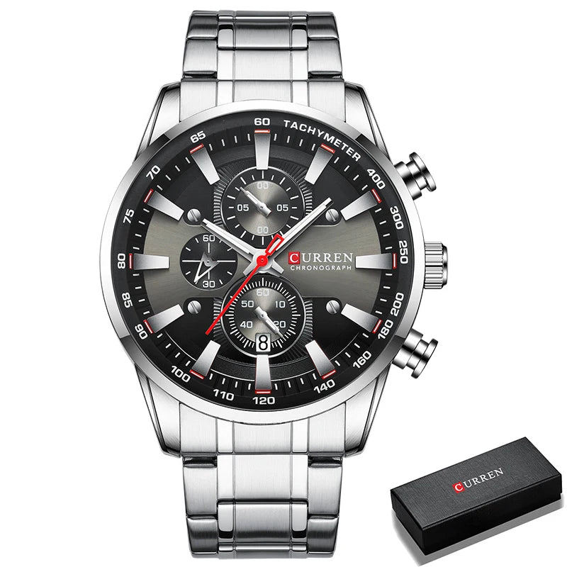 Curren Men's Watch Top Luxury Brand Big Dial Blue Quartz Men Watches Chronograph Sport Wristwatch Man Stainless Steel Date Clock