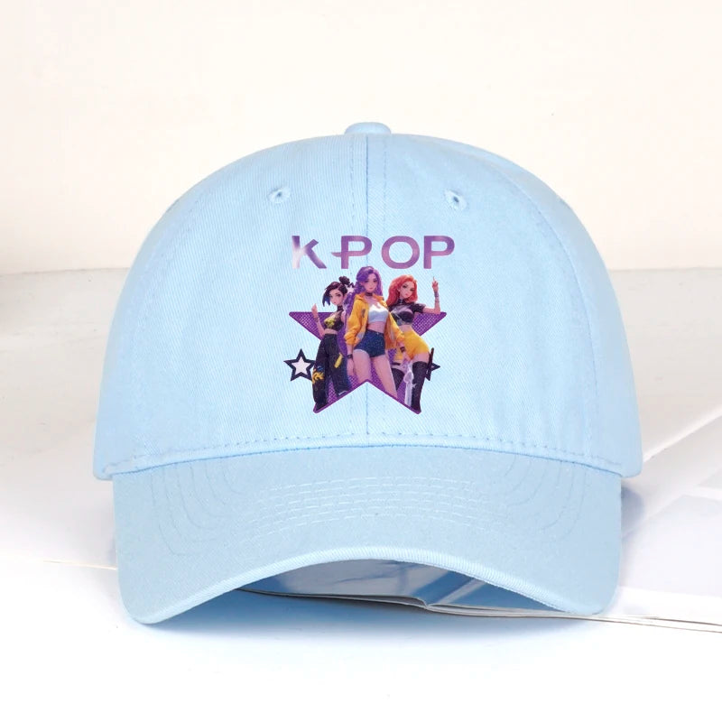 K-POP Cartoon Girl Group Star Print Soft-Peak Baseball Cap - Unisex Casual Retro Adjustable Dad Cap - Y2K Sun Hat