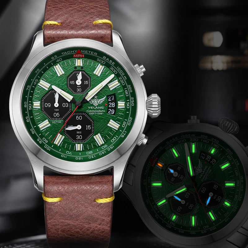YELANG V1029S Men's Quartz Watch 42mm Japan OS10 Movement T100 Luminous 100M Waterproof Sports Military Style Watches Sapphire