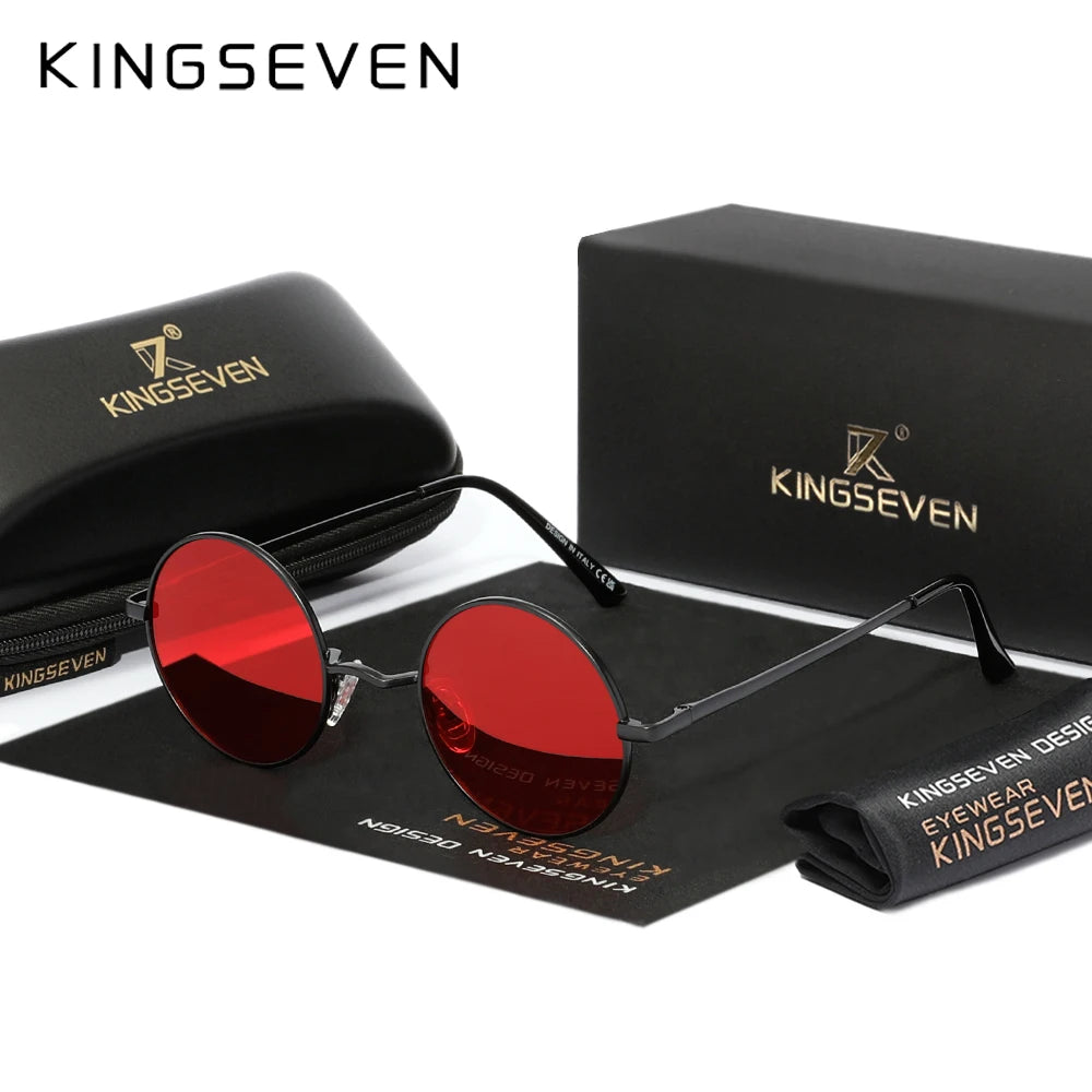 KINGSEVEN Vintage Popular Punk Sunglasses for Men Women Round Polarized Sun Glasses Party Beach Travel Anti Glare Eyewear