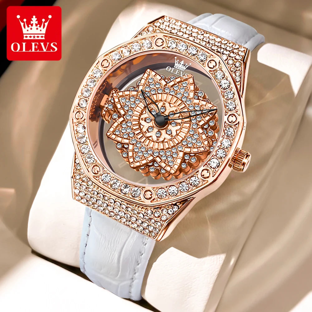 OLEVS 9996 Watch Elegant Luxury Woman Skeleton Quartz Watch Scale Waterproof Luminous Diamond Dial Ladies Watch Gifts Original