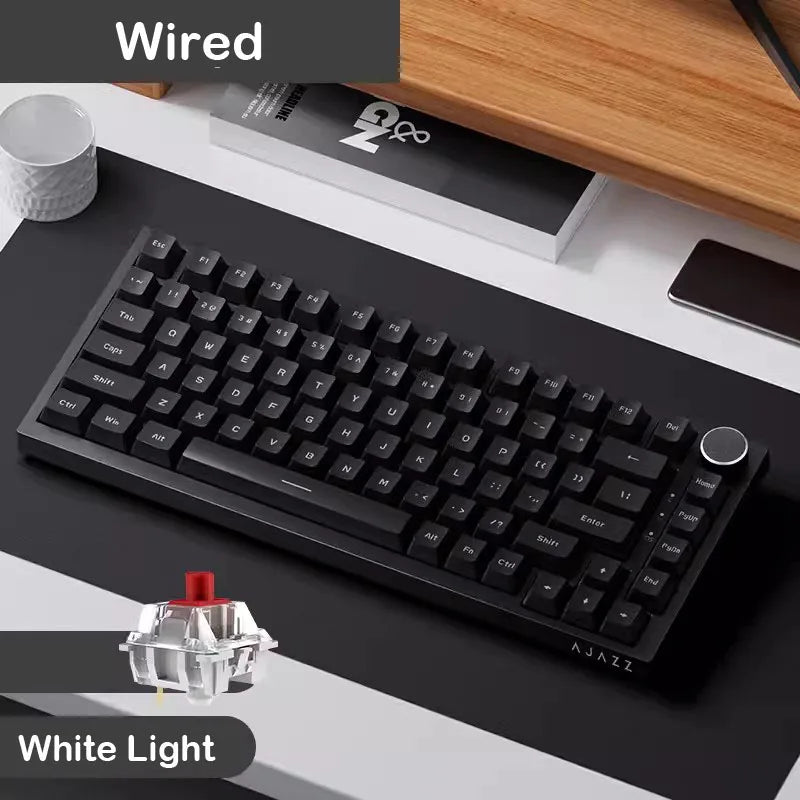Teclado mecânico gaming AJAZZ AK820 Pro com fios e sem fios, tri-modo, retroiluminação RGB, switches hot-swappable, layout compacto 70%, PC/Mac