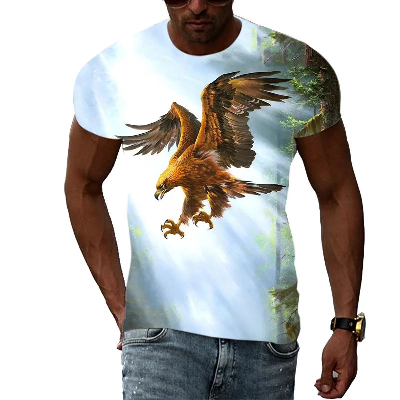 3D Printed Funny Eagle T Shirt For Men Cool Animal Pattern Tees Summer Harajuku Loose Round Neck Tops Short Sleeve Kids T-Shirts