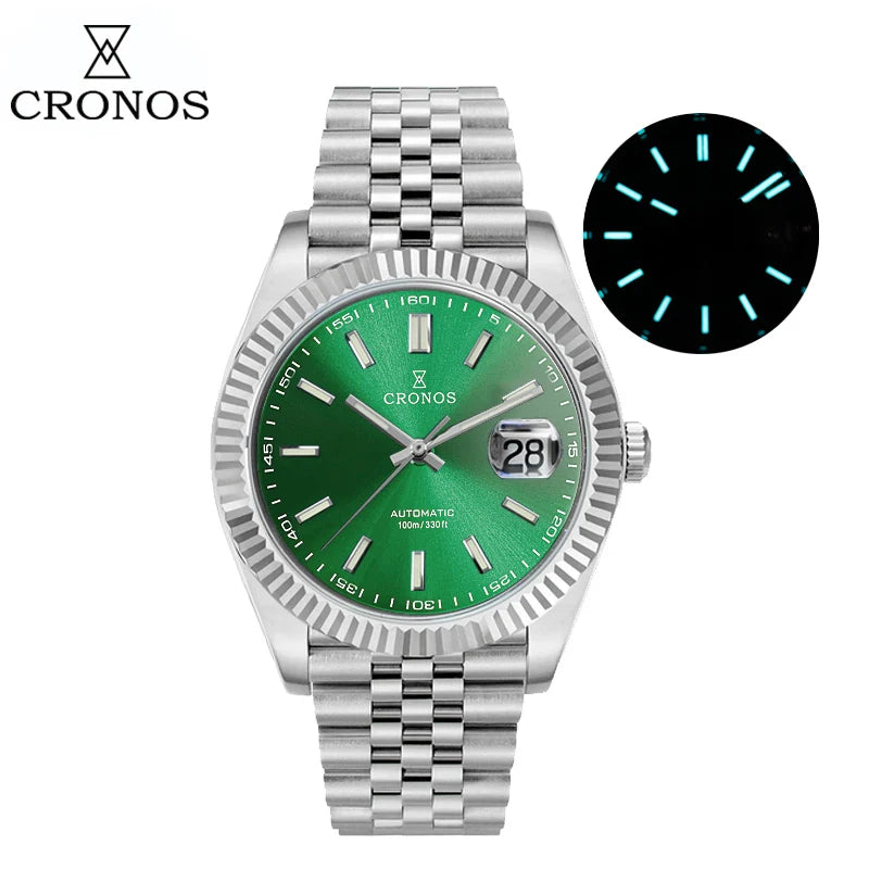 Cronos DateJ Luxury Men Watch Stainless Steel 5 Links Bracelet PT5000 Miyota 9015 100m Water Resistant Sapphire L6046M