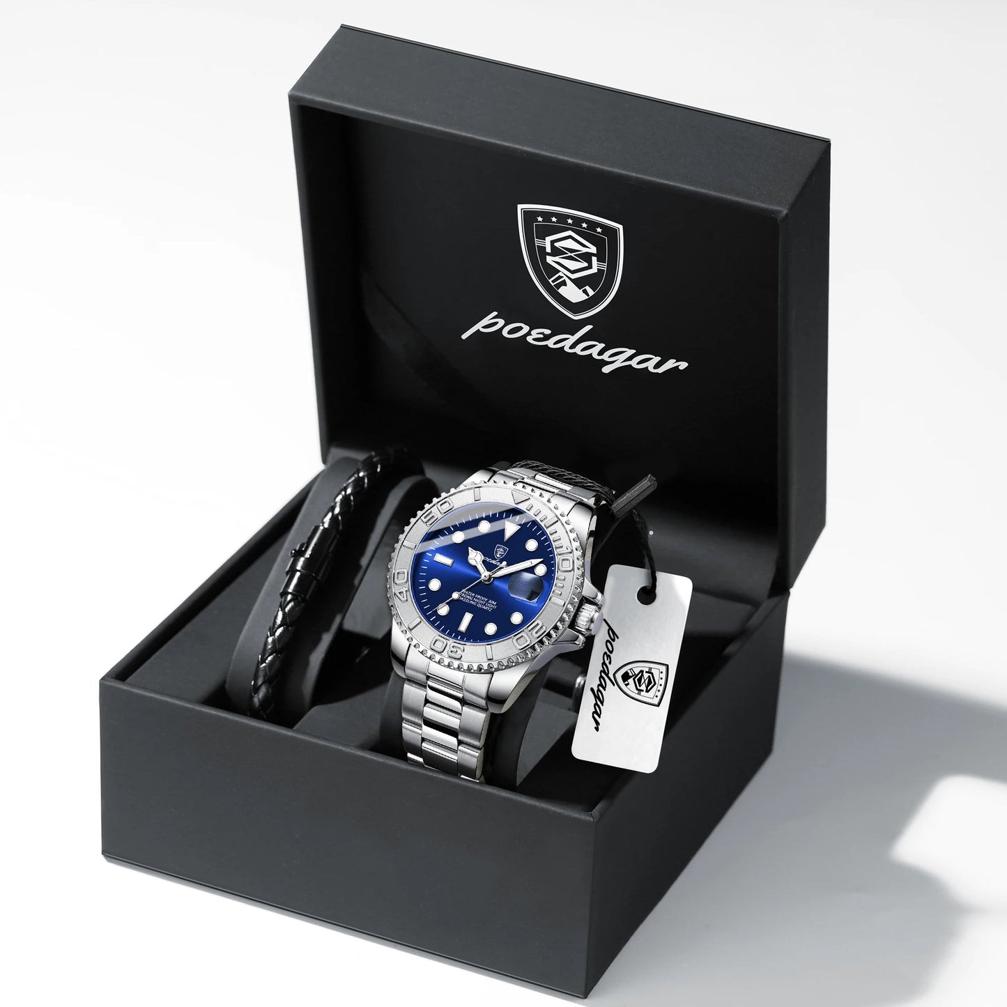POEDAGAR Luxury Men's Watch Stainless Steel Date Quartz Fashion Watches For Man Waterproof Luminous Business Male Watch+Box Gift