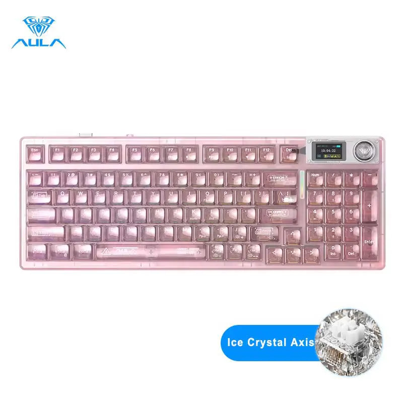 AULA F98Pro V3 Mechanical Keyboard W/ Rotate Button RGB Backlight Screen Tri-Modes Game E-sports Special Carved 95 Keycaps