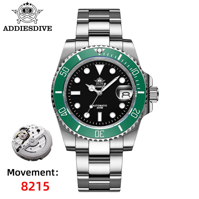 ADDIESDIVE Luxus-Automatikuhr für Herren 8215 Mechanische Uhr BGW9 Leuchtend Saphirglas Taucheruhr für Herren Analoguhr AD2503
