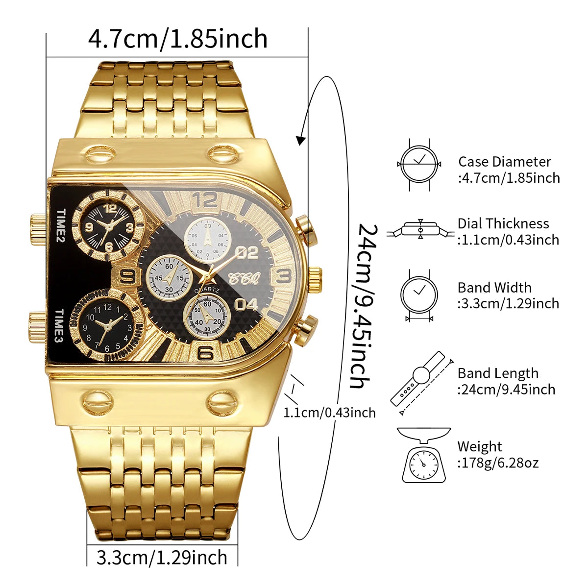 Luxury Gold Men Watch Decorative Dial Stainless Steel Band Quartz Wristwatch Casual Business Clock Reloj Hombre (Without Box)