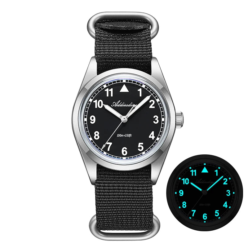 ADDIESDIVE Luxury Quartz Watch For Men New 36mm AR Coated Bubble Glass AD2079 Luminous 100m Waterproof Stainless Steel Men Gift