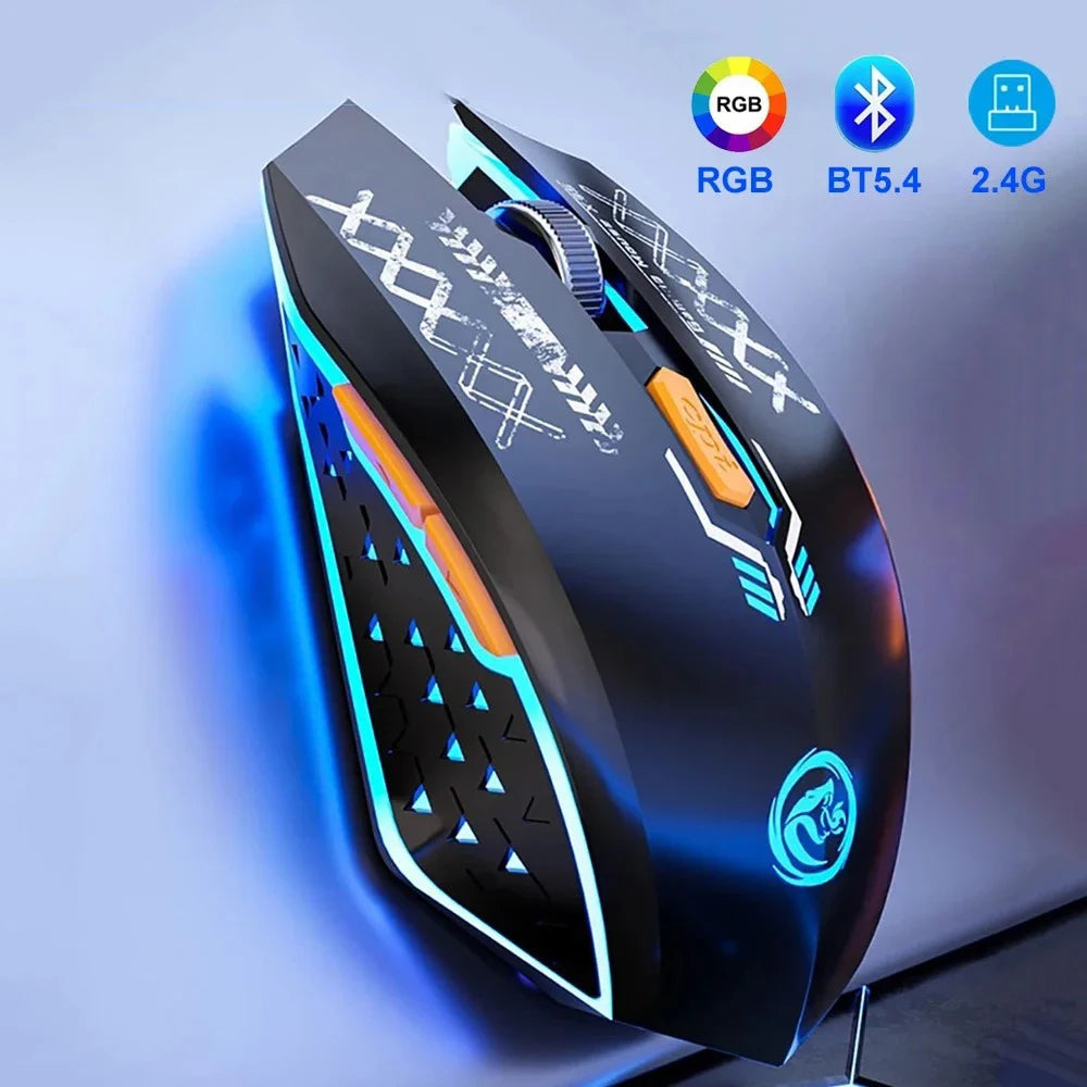 Bluetooth Wireless Mouse Dual-Mode Rechargeable RGB Mouse, Silent Bluetooth Wireless Mouse with 2.4G USB, 1600 DPI Wireless Mouse for PC, Laptop & Mac