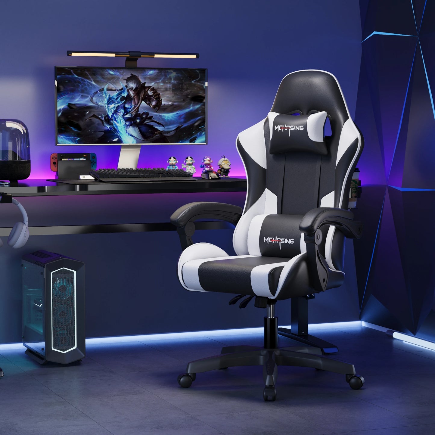 Ergonomikus, modern kialakítású forgószék irodába és otthonra – e-sport gamer szék kerekekkel, forgó stílusú számítógépes gamer szék