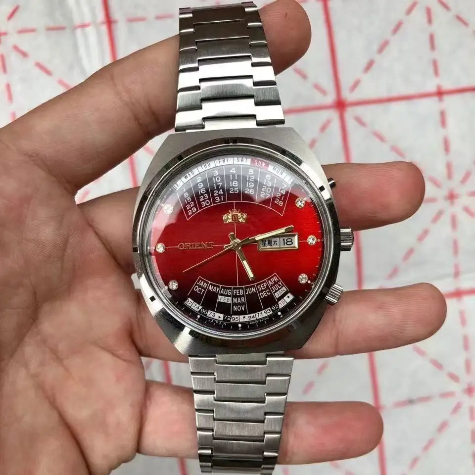 ORIENT Double Lion Men's Auto Mechanical Watch Perpetual Calendar Multi-Function Stainless Steel Band Luminous Japan Movement