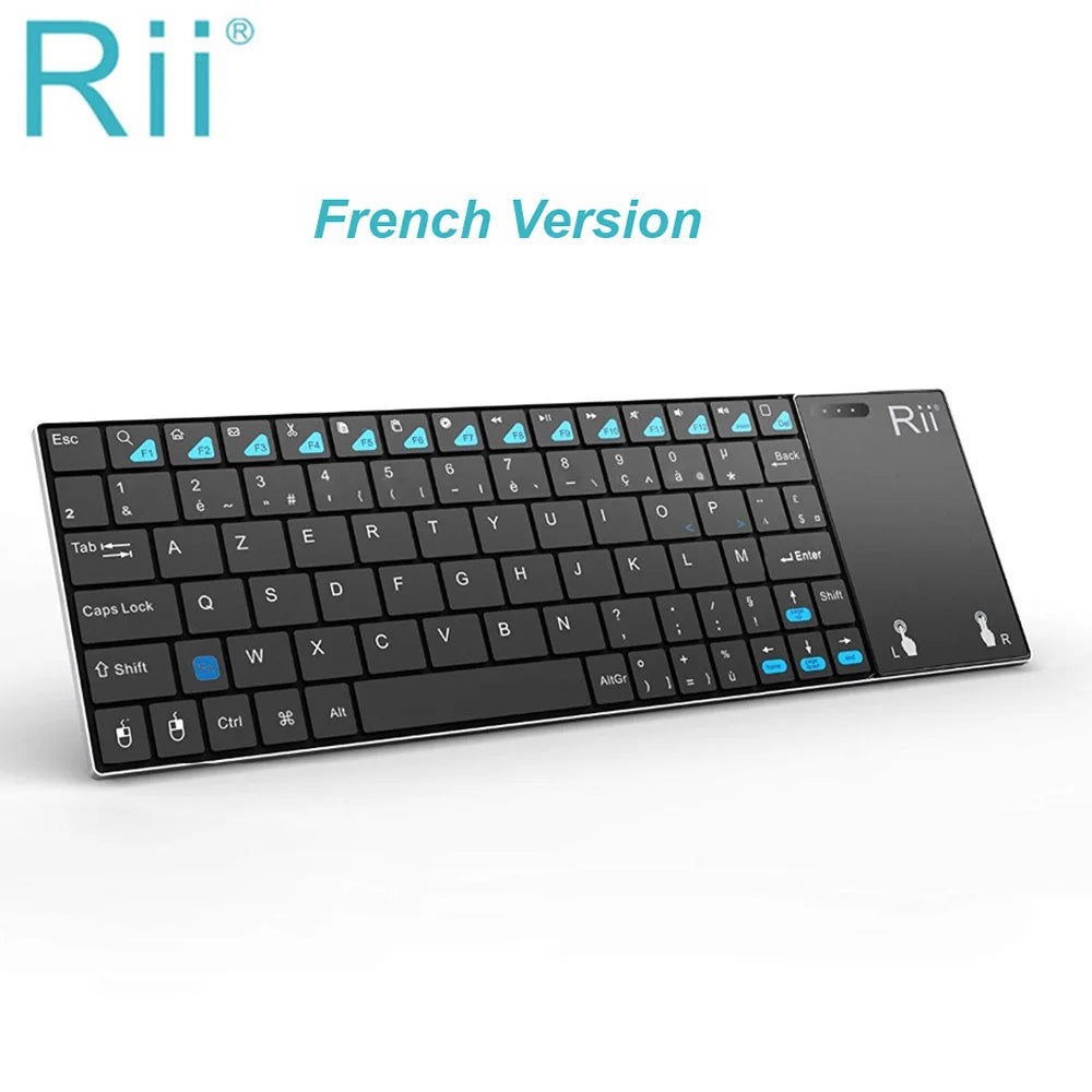 Teclado sem fios russo, espanhol, inglês e francês Rii K12+/i12+ Mini com touchpad para Android, portátil, PC e TV Box