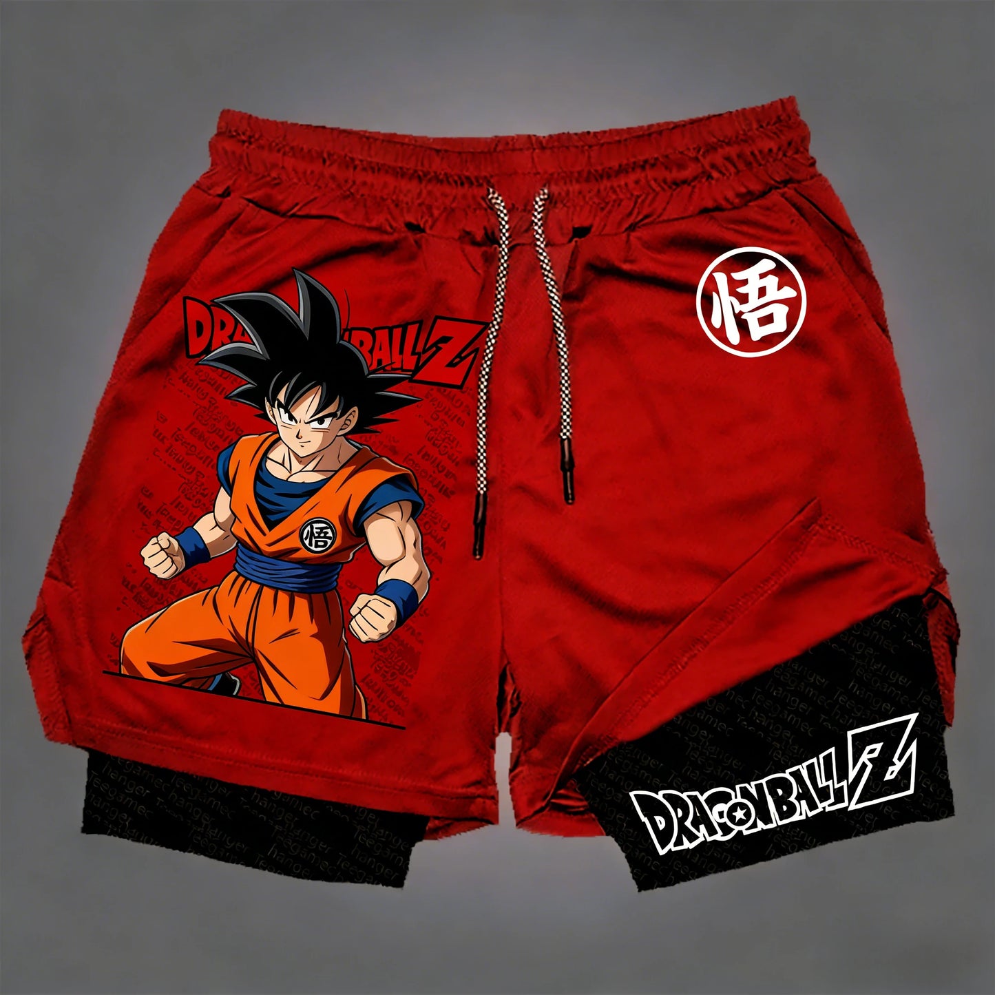 Dragon Ball Men's Double-layer Shorts Son Goku Summer Japanese Anime Fake Two-piece Sports Fitness Quick-drying Shorts