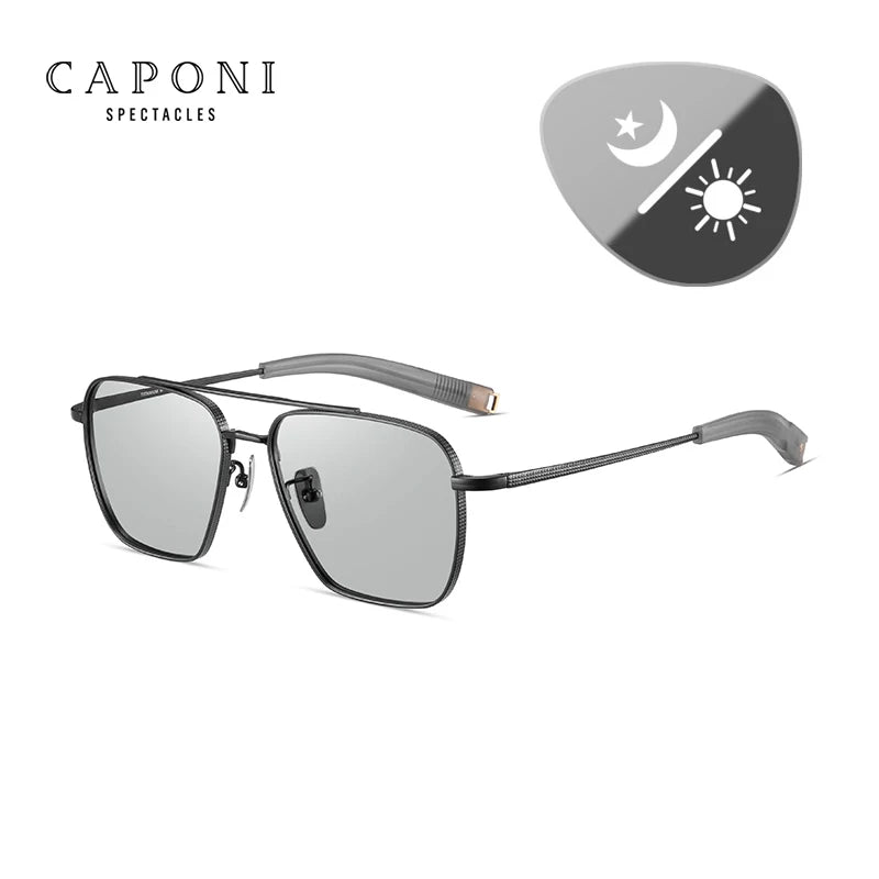 CAPONI Polarized Men Sunglasses Seiko Pure Titanium Photochromic Outdoor Driving Shades UV400 Original Brand Sun Glasses BS50004