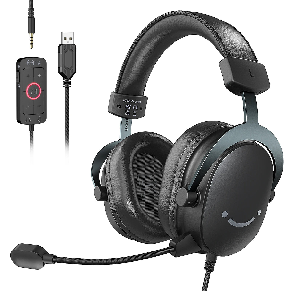 FIFINE Headset,3.5 mm jack&USB Headphone with 7.1 Surround Sound/volum control/Mute switch for PC/MAC/PS4/PS5 Mixer-H9