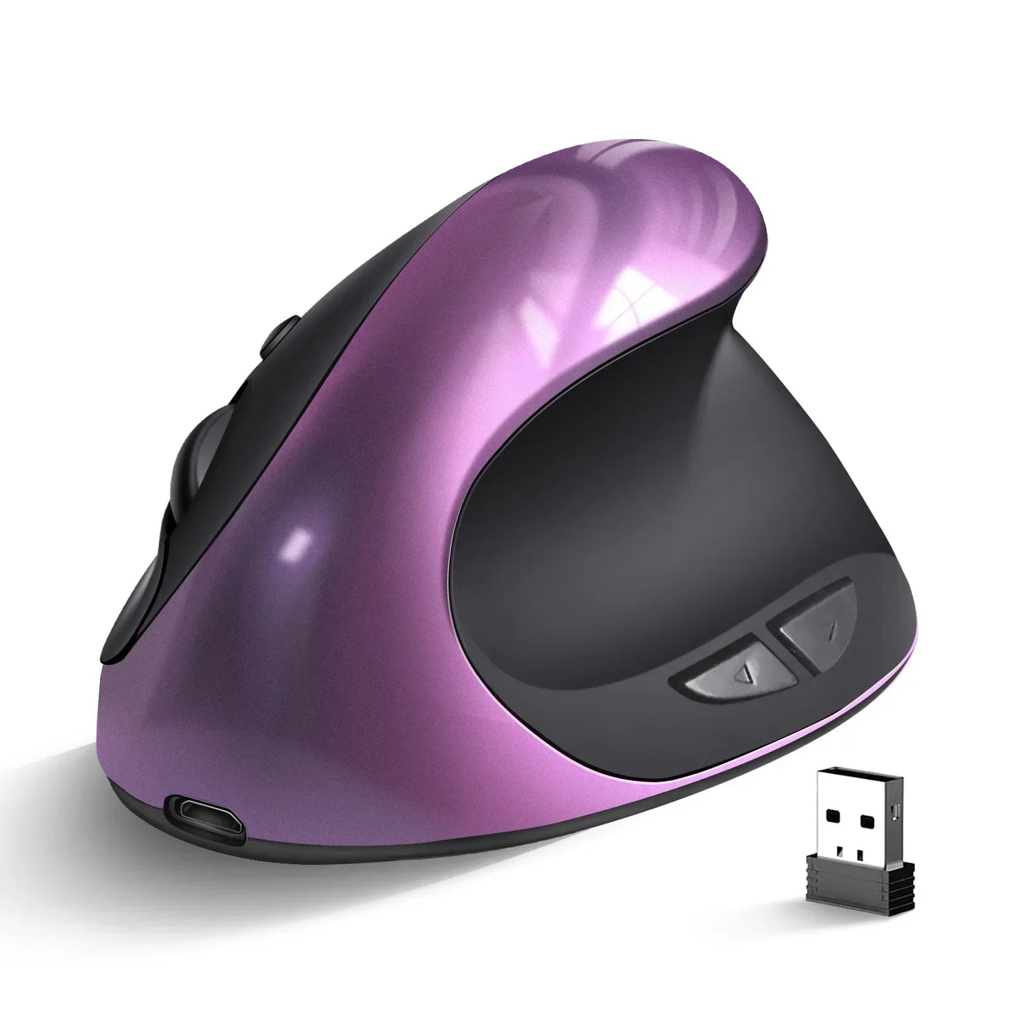 BTS-908 Ergonomic Wireless Mouse, Rechargeable Vertical Wireless Mouse with 2.4GHz USB Receiver, 1600 DPI Adjustable, 6-Button Ergonomic Mouse for Office & Laptop