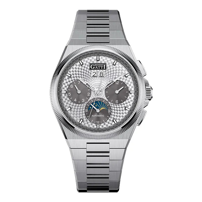 BONEST GATTI 2026 New Men's Automatic Watch 316L Stainless Steel Luminous Date Week Month 24H Display Business Mechanical Watch
