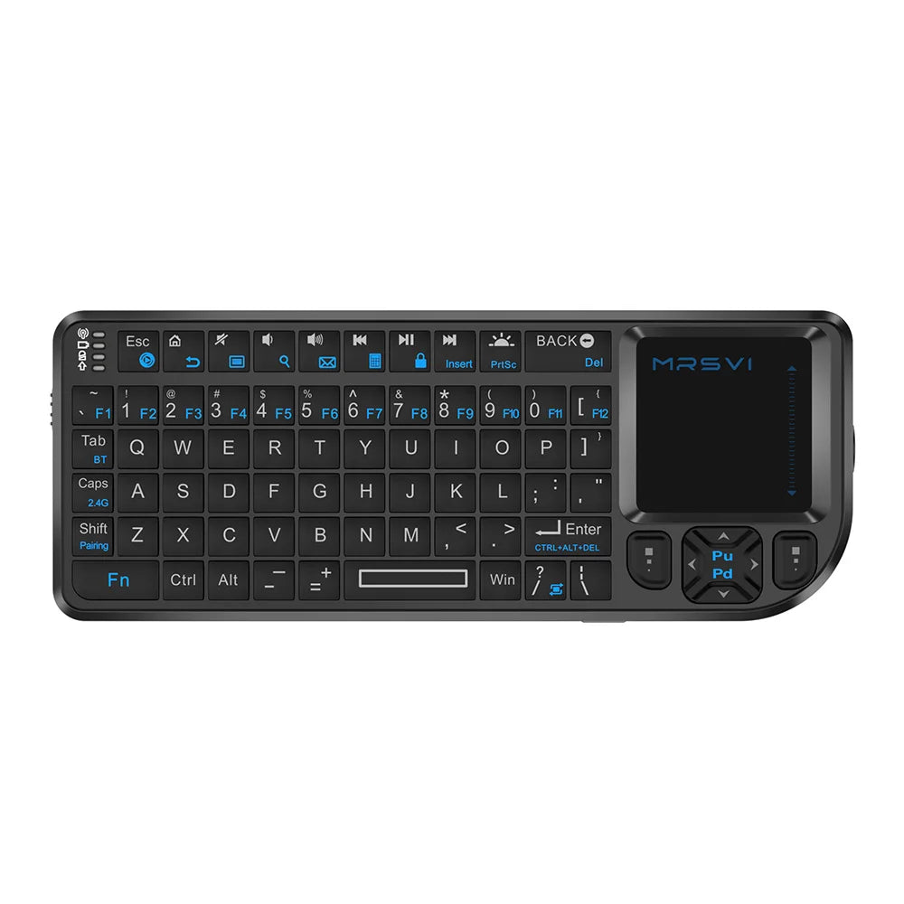 MRSVI Mini Teclado A8 PLUS, teclado sem fios retroiluminado 2.4GHz e Bluetooth5.0 com touchpad para Android TV Box, Mac, portátil, Windows