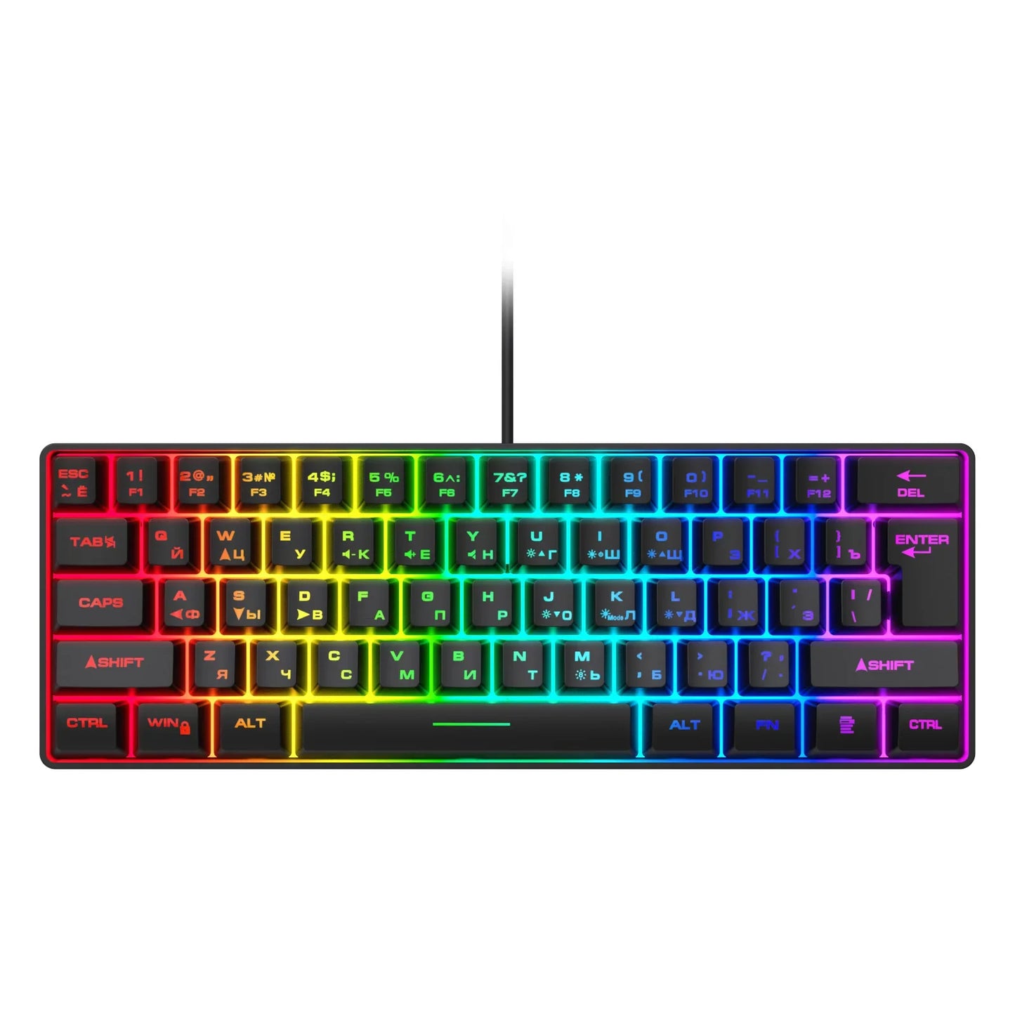 Teclado Gaming, Teclado Ultra-Compacto de 61 Teclas Russo/Inglês com Retroiluminação RGB, Teclado de Escritório Gaming Impermeável com Sensação Mecânica