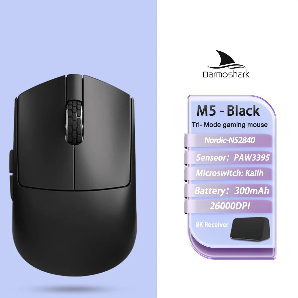 Darmoshark M5Air trådlös gamingmus i smidd kolfiber 8K PAW3950 30K DPI för små händer, fingertoppsgrepp, spelmakron, lättviktig