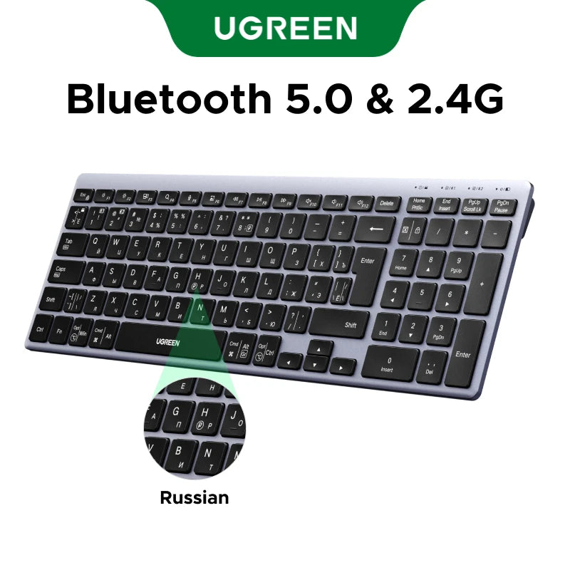 UGREEN Keyboard Wireless Bluetooth 5.0 2.4G Russian/Korean/EN 99 Keycaps For MacBook iPad PC Tablet USB C Rechargeable Keyboard