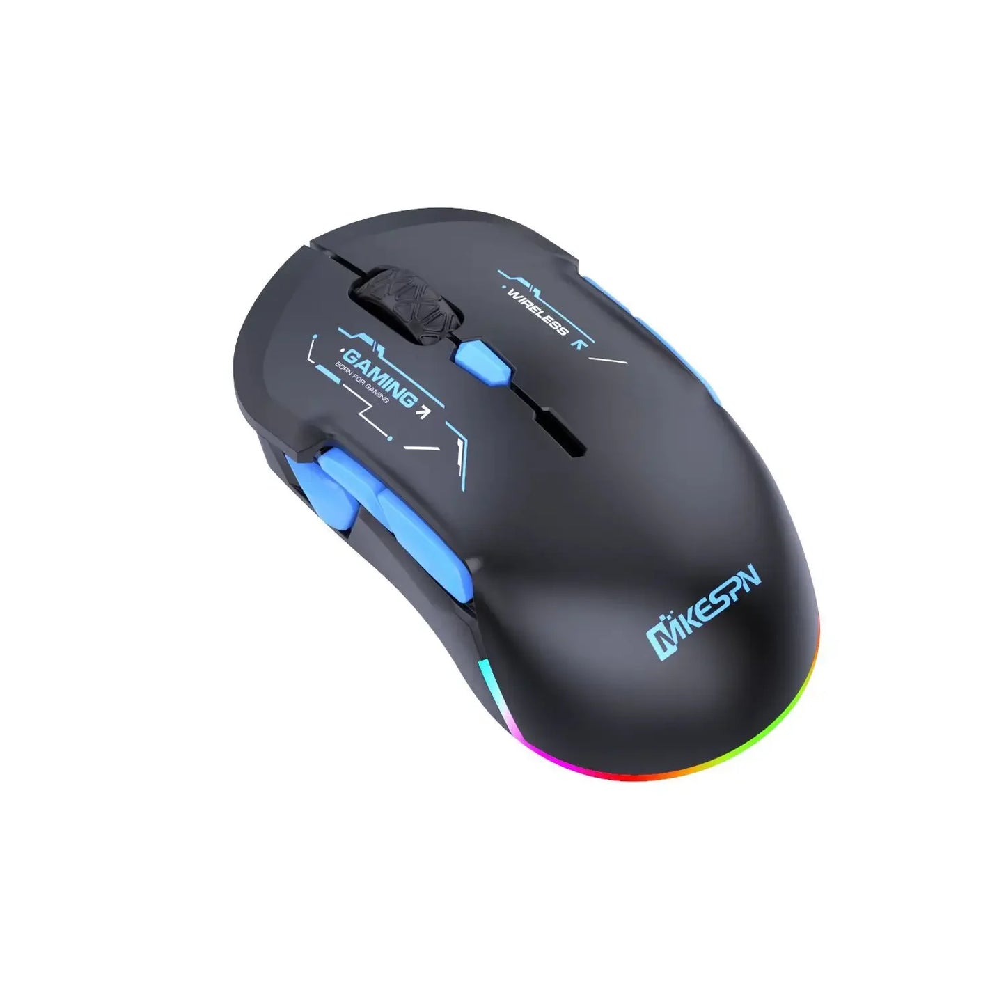 Mouse gaming macro MKESPN W12 a 10 pulsanti, ambidestro, wireless Bluetooth multi-canale tri-mode, grande RGB ergonomico