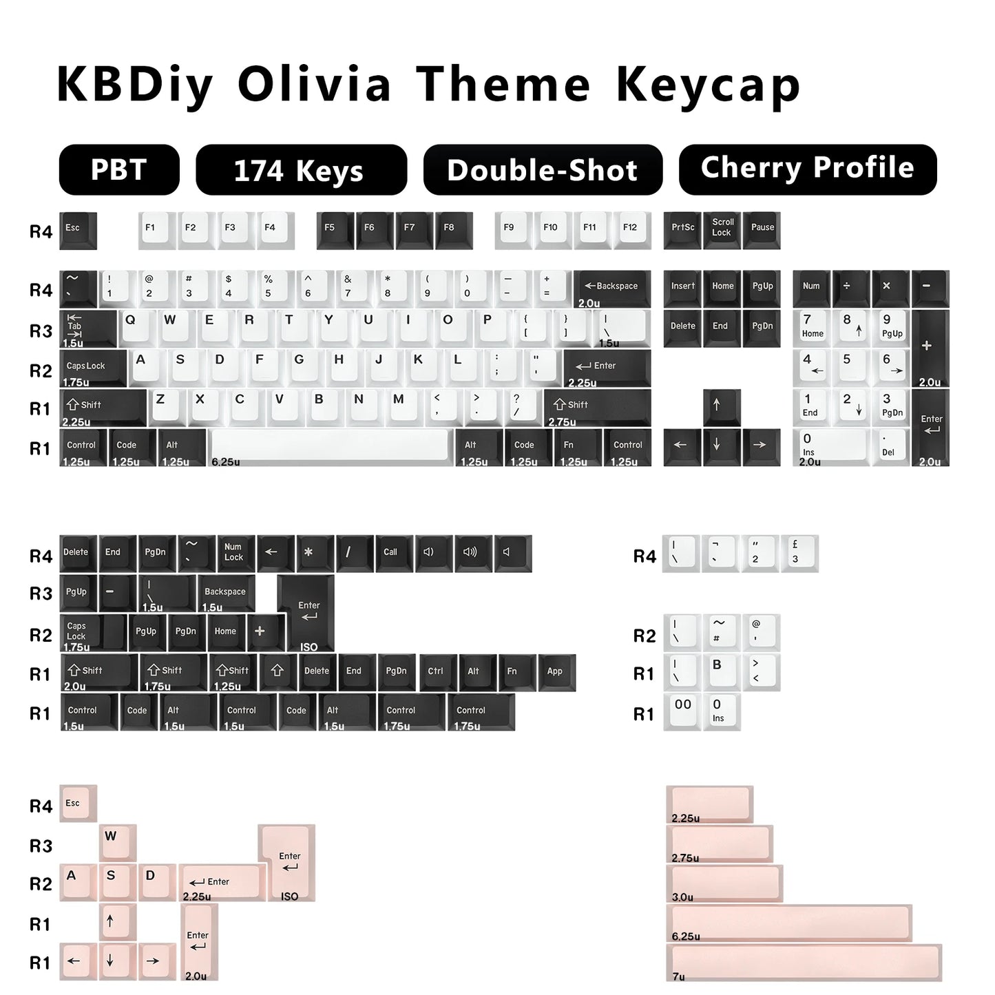 KBDiy 174 Teclas/Conjunto PBT GMK Apollo Keycap Double Shot Minimalista ISO Perfil Cherry para Teclado Mecânico Gaming Keycaps para MX