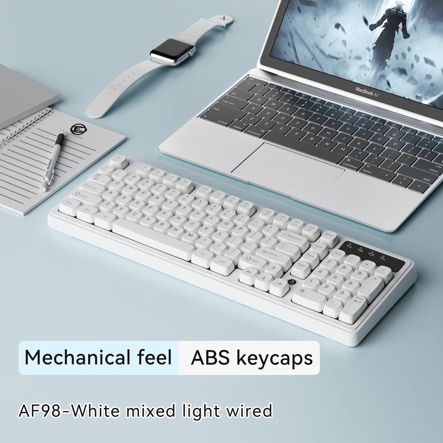 Teclado AJAZZ AF98 com/sem fios, sensação mecânica, para escritório, bateria de longa duração, três modos, iluminação mista RGB, teclas em ABS, ergonómico