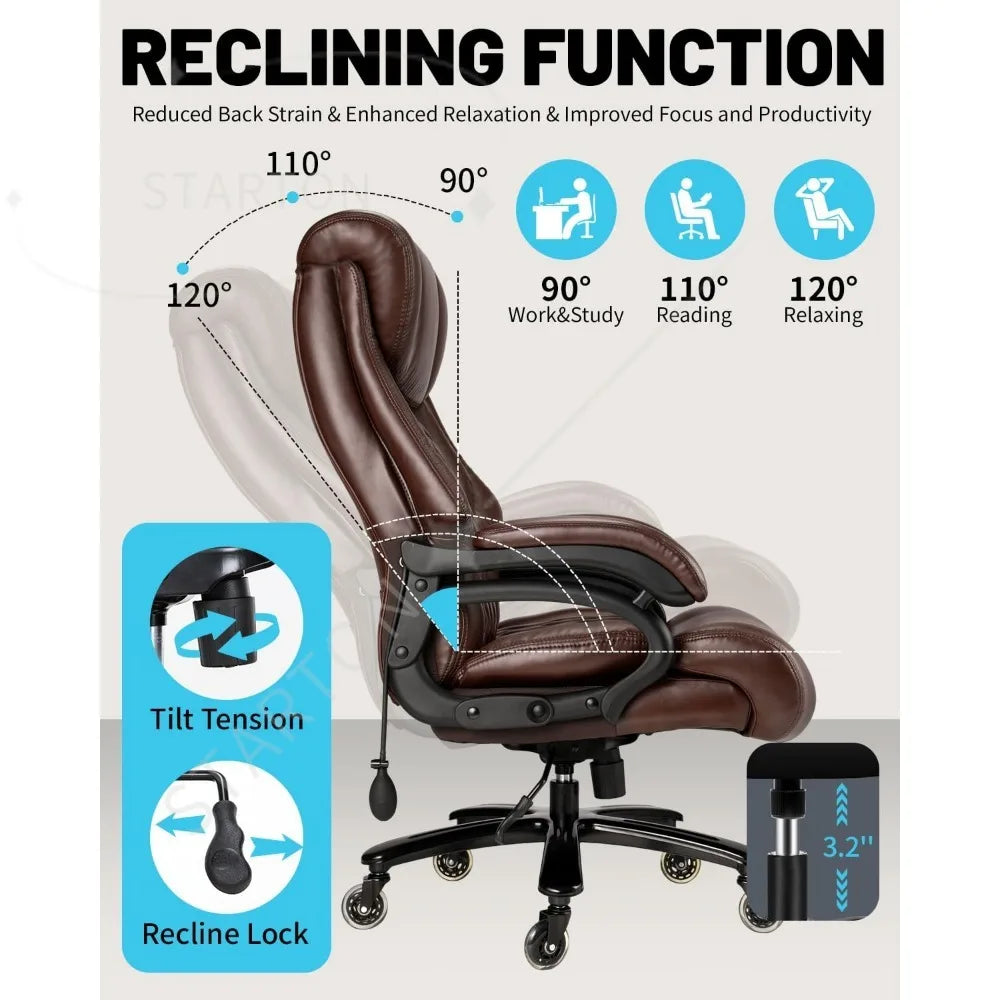 500Lbs Big Tall Office Chair Heavy Duty Executive Desk Chair with Wide Spring Seat, Ergonomic Memory Foam Cushion, 360° Swivel Rolling Chair