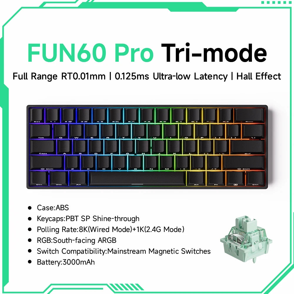 MONSGEEK FUN60 PRO&MAX HE Teclado mecânico 60% sem fios para gaming com switches magnéticos, Rapid Trigger 8K, ARGB e personalização