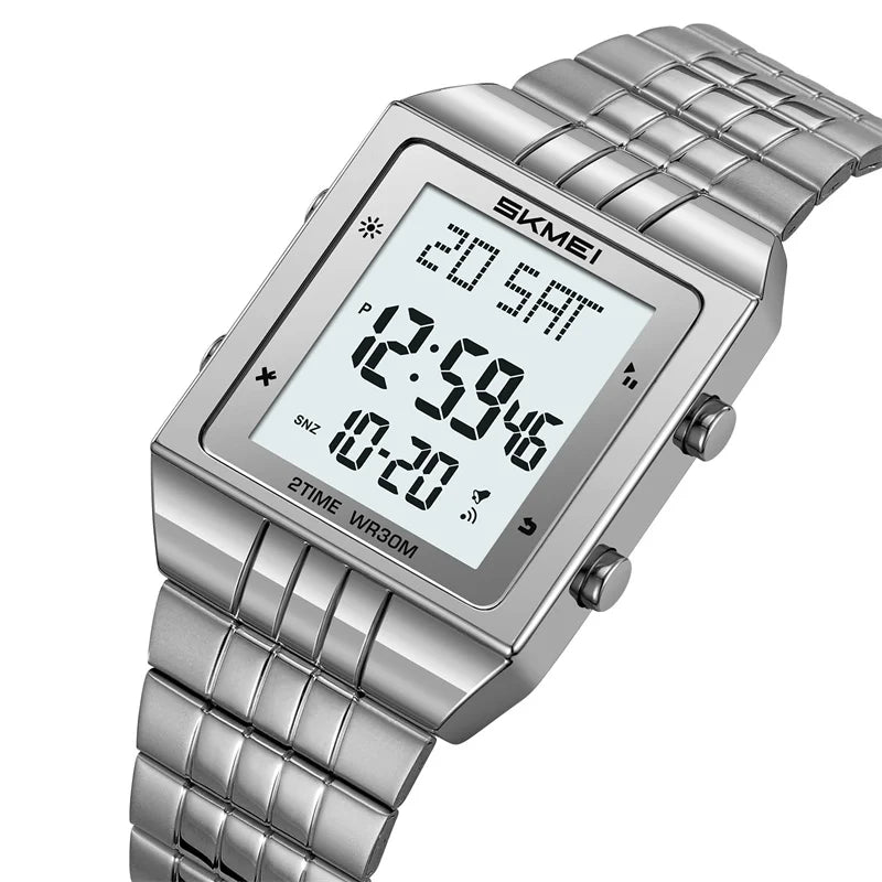 Skmei Luxury Digital Watches for Mens LED Waterproof Date Week Display Chronograph Fashion Dual Time Zones Bracelet Steel Watch