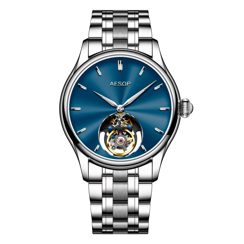 AESOP Mens Mechanical Wristwatches Flying Tourbillon Movement Skeleton Watch for Men Man Luxury Clocks Real Tourbillon Watch
