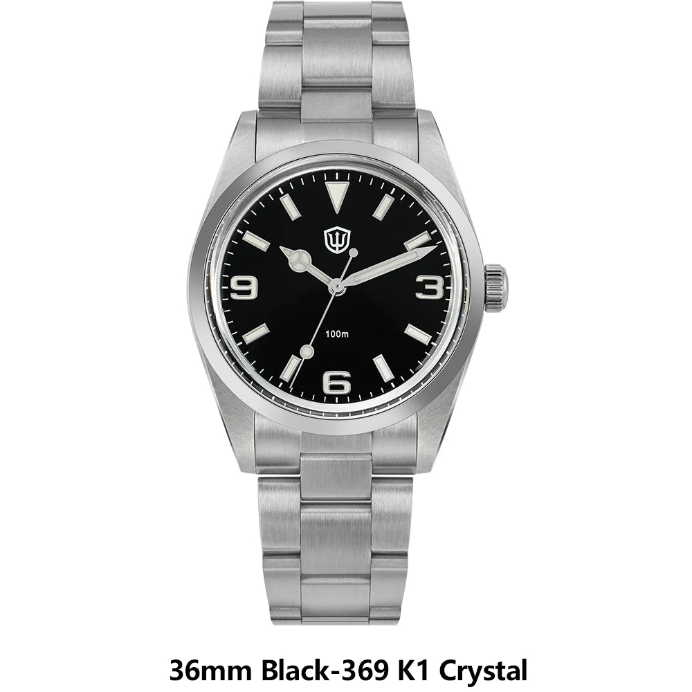 Watchdives WD1016 V3 Quartz Watch 37mm Stainless Steel Case Sapphire Vintage Watch VH31 Sweep Movemet 100m Waterproof Men Watch