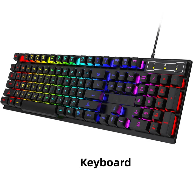 Conjunto de teclado com fios de 104 teclas com retroiluminação RGB e efeito de respiração, teclado gaming ergonómico e rato para computador, portátil, gamer e escritório