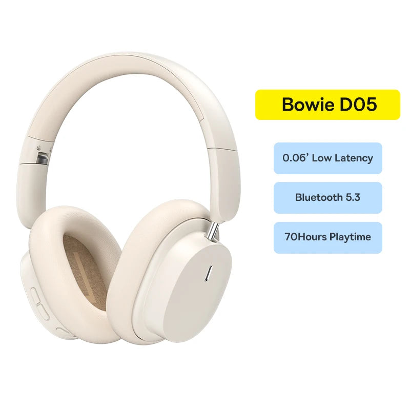Auscultadores Over-Ear Sem Fios Bluetooth 5.3 Baseus – Driver HiFi de 40mm, Headset Dobrável com 70H de Autonomia e Áudio Espacial