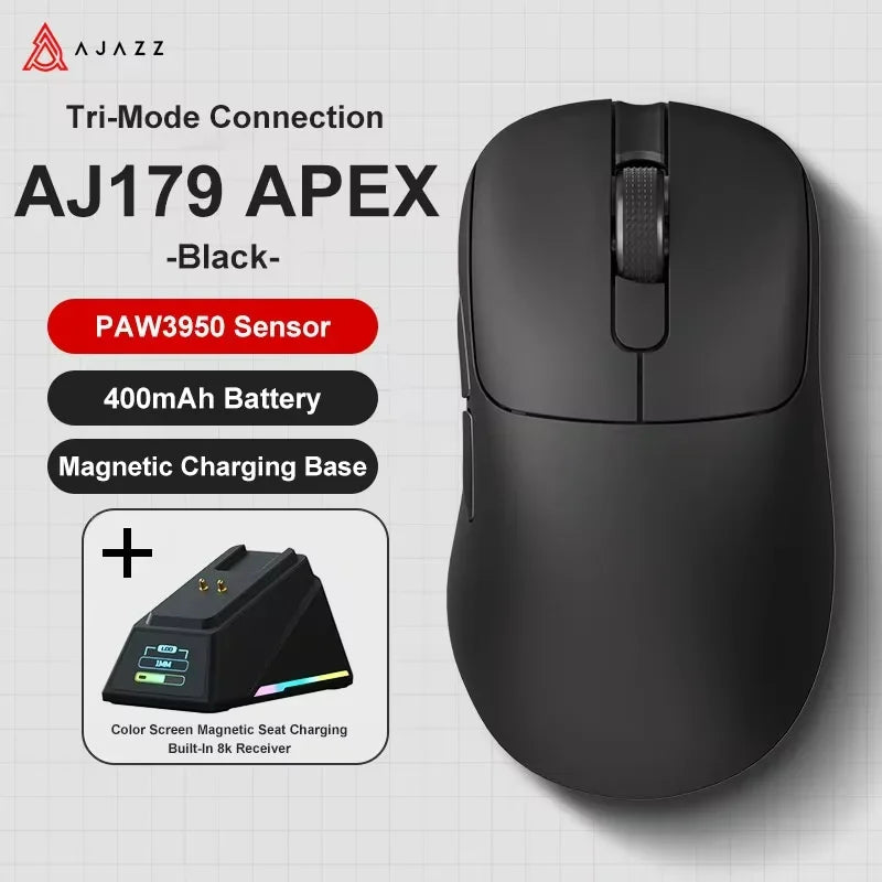 AJAZZ AJ179 APEX Wireless Gaming Mouse with RGB Display Dock, PAW3950 Sensor, Bluetooth, 8000Hz Polling Rate, Tri-Mode Gaming Mouse