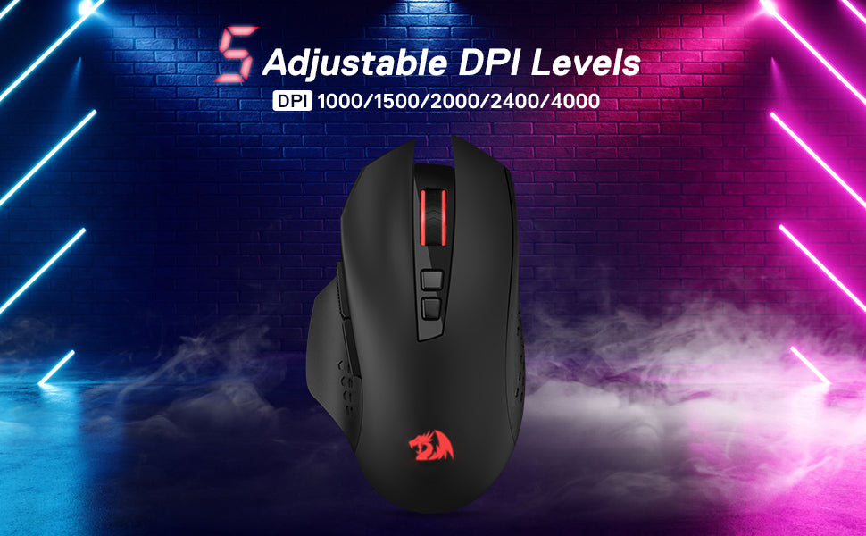 Redragon M656 Gainer Wireless Gaming Mouse, 4000 DPI 2.4GHz Wireless Gaming Mouse with 7 Programmable Buttons, 5 DPI Levels & Red LED Backlight