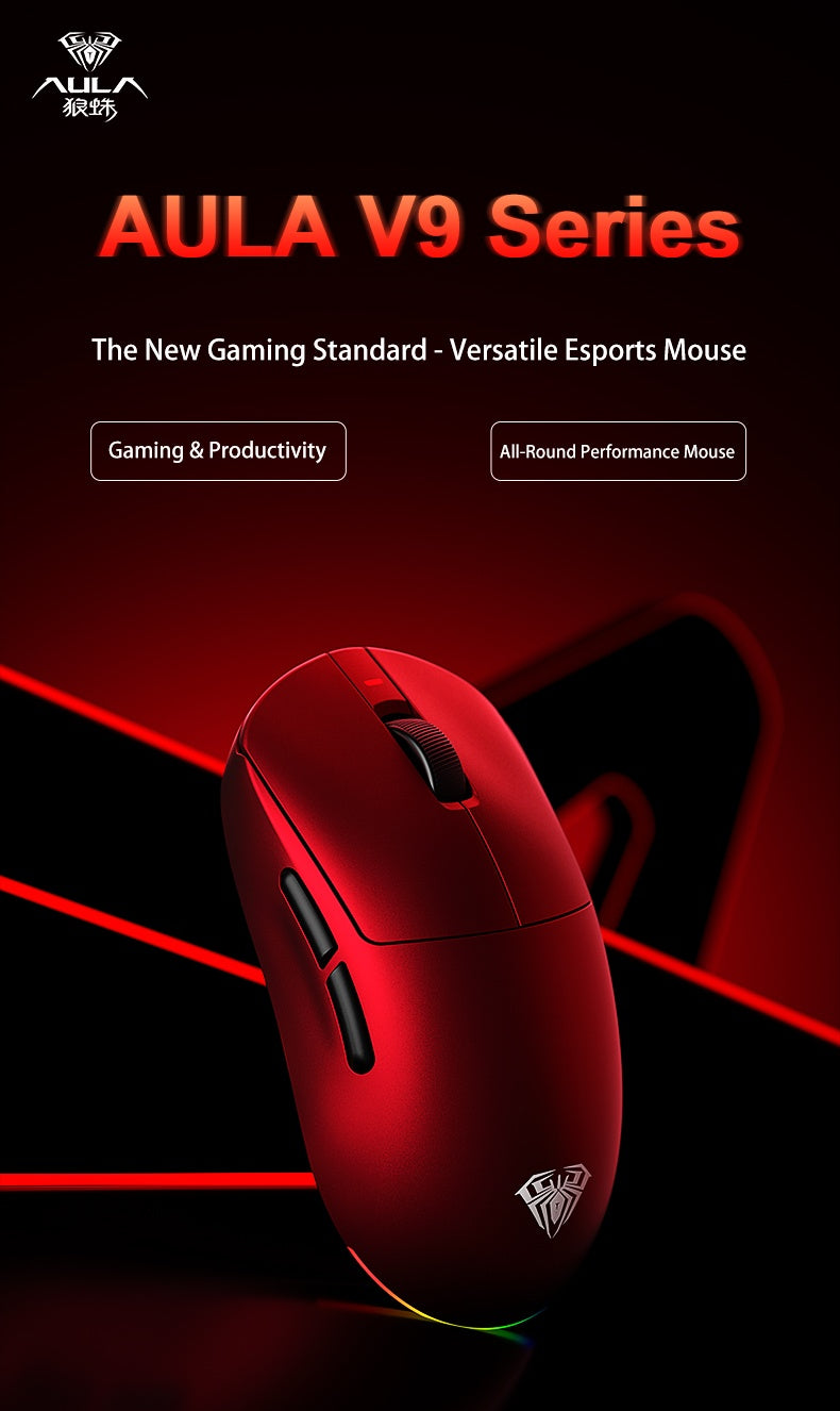 Aula V9 Ultra Kabellose E-Sports-Gaming-Maus Double 8k 3mode PAW 3950 8k 55g Leichte ergonomische Maus – individuelles PC-Zubehör