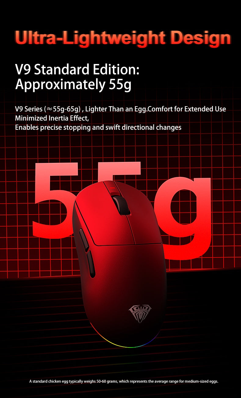 Aula V9 Ultra Kabellose E-Sports-Gaming-Maus Double 8k 3mode PAW 3950 8k 55g Leichte ergonomische Maus – individuelles PC-Zubehör