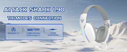 Auscultadores Gaming Sem Fios MAMBASNAKE x ATTACK SHARK L90 RGB – Auscultadores Gaming Dobráveis Tri-Mode Bluetooth 2.4G Sem Fios e com Fio, com Microfone Amovível