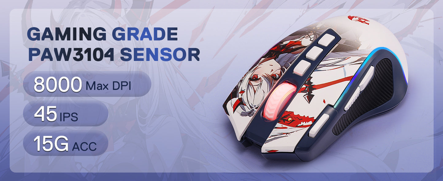 Redragon M612AK PRO RGB Gaming Mouse Wireless & Wired, 8000 DPI Optical Gaming Mouse with 9 Programmable Buttons, RGB Backlit Ergonomic Gaming Mouse