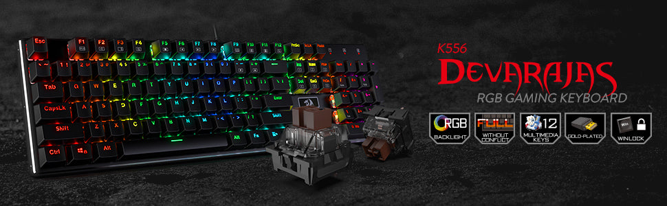 Redragon K556 RGB LED Backlit Wired 104 Keys Hot-Swap Noise Absorbing Foams Mechanical Gaming Keyboard