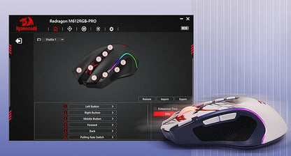 Redragon M612AK PRO RGB Gaming Mouse Wireless & Wired, 8000 DPI Optical Gaming Mouse with 9 Programmable Buttons, RGB Backlit Ergonomic Gaming Mouse