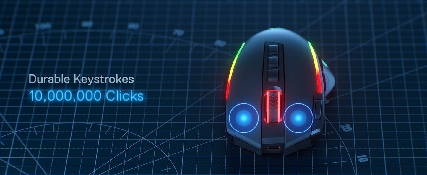 Mouse gaming Redragon M612 PRO BT & 2.4RGB, 8000 DPI, ottico cablato/wireless, 11 pulsanti programmabili e 6 modalità retroilluminate