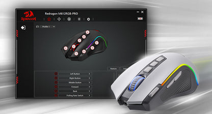 Mouse Gaming Redragon M612 PRO RGB BT 2.4G, ottico wireless 8000 DPI, 9 pulsanti programmabili, 7 modalità retroilluminate, B