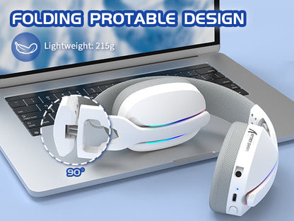Auscultadores Gaming Sem Fios MAMBASNAKE x ATTACK SHARK L90 RGB – Auscultadores Gaming Dobráveis Tri-Mode Bluetooth 2.4G Sem Fios e com Fio, com Microfone Amovível