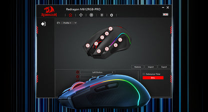 Mouse gaming Redragon M612 PRO BT & 2.4RGB, 8000 DPI, ottico cablato/wireless, 11 pulsanti programmabili e 6 modalità retroilluminate
