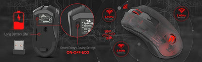 Mouse wireless ottico Redragon M652 2.4G con ricevitore USB, mouse portatile per gaming e ufficio, 5 livelli DPI regolabili